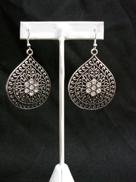 Silver Tone Earring w/ Crystal Stone